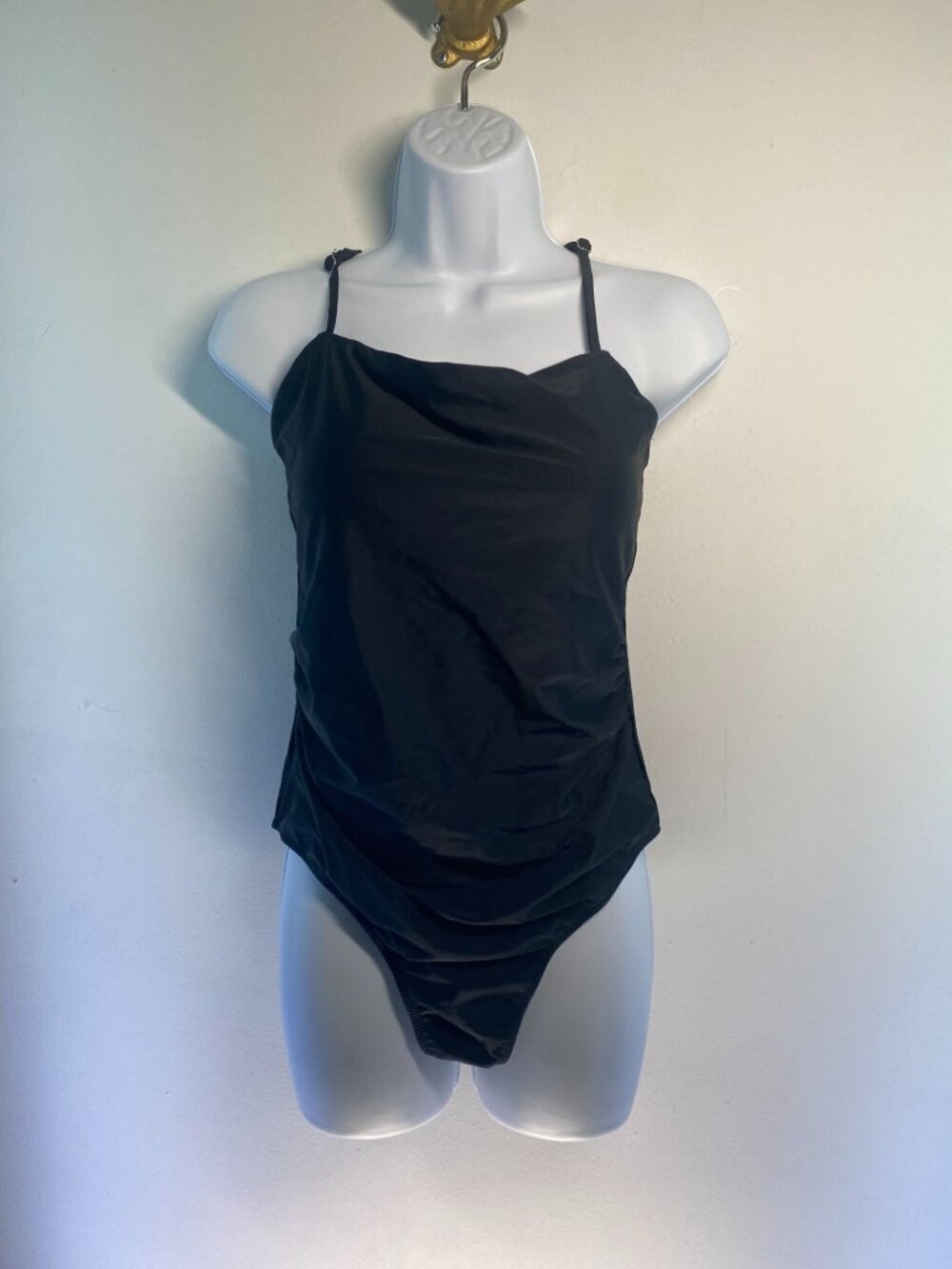Black One-Piece Swimsuit With Adjustable Straps & Ruched Front Size L